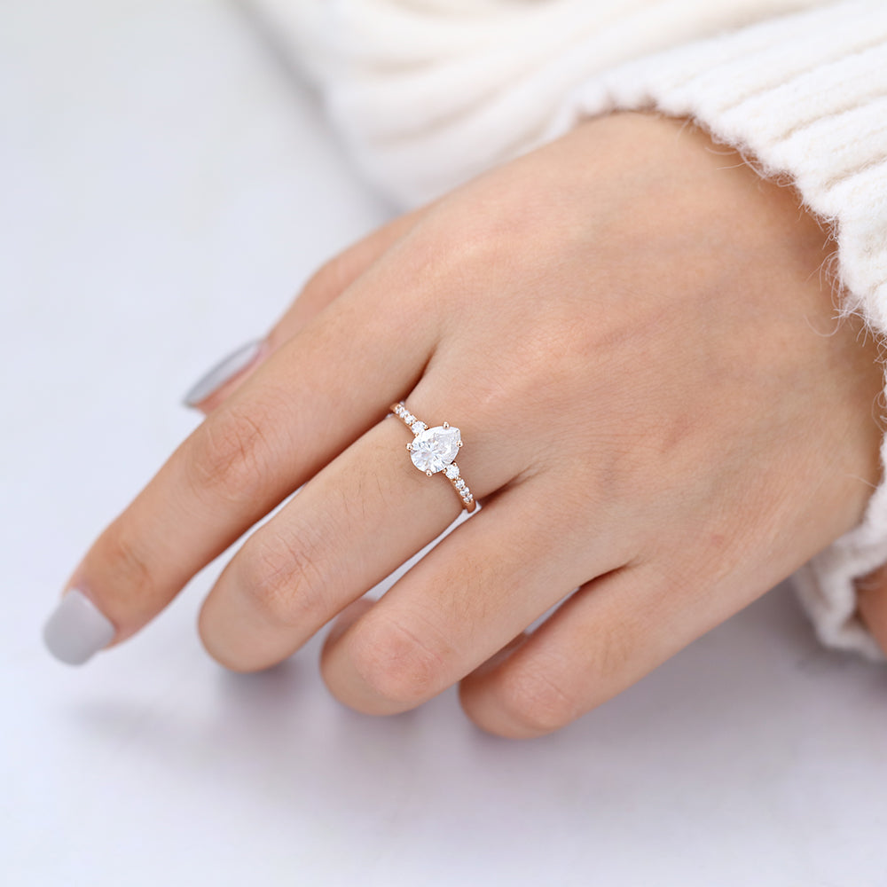 1 CT Pear Pave Moissanite Engagement Ring