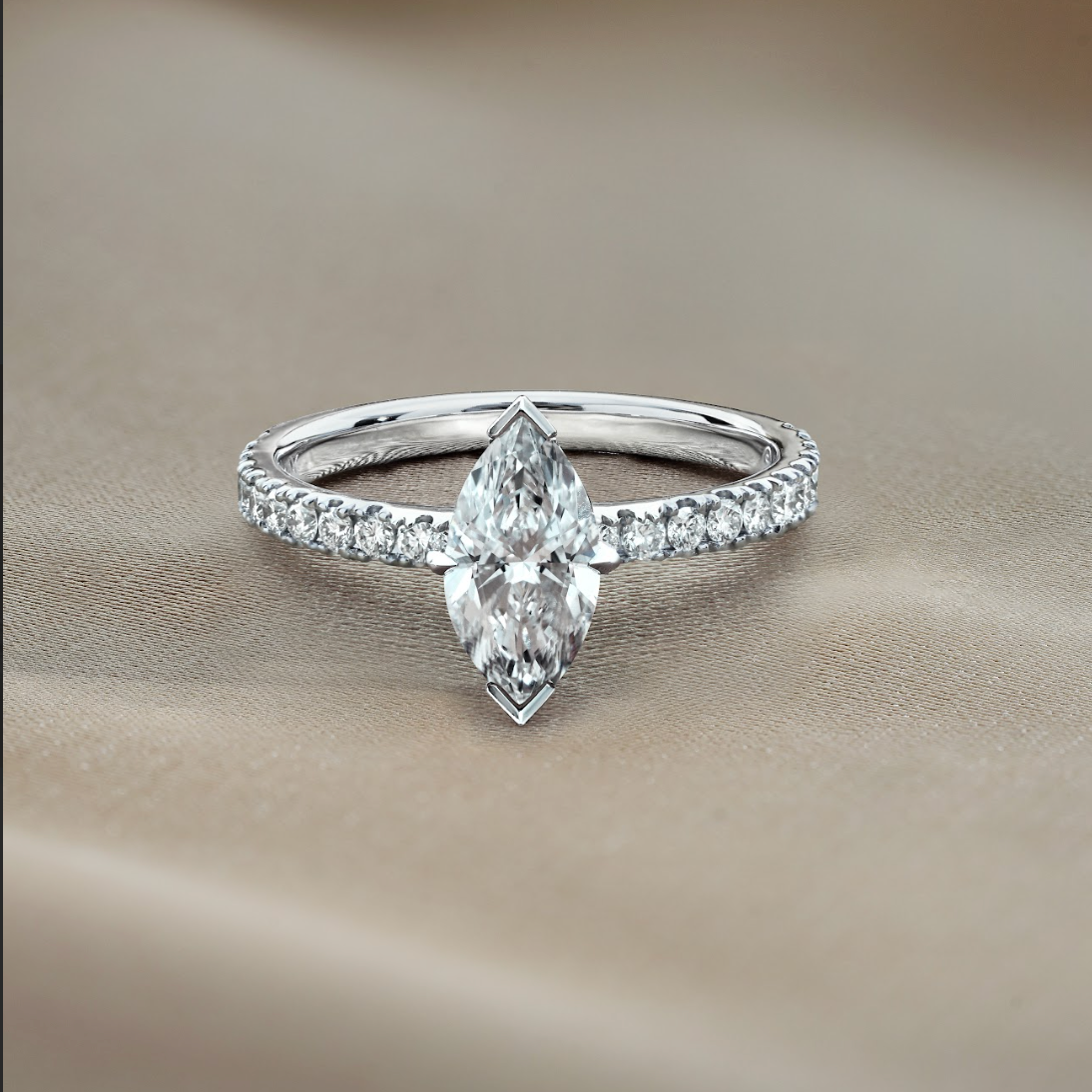 1.02 CT Marquise Pave Moissanite Engagement Ring