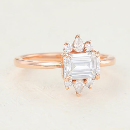 0.92 CT Emerald Cluster Moissanite Engagement Ring