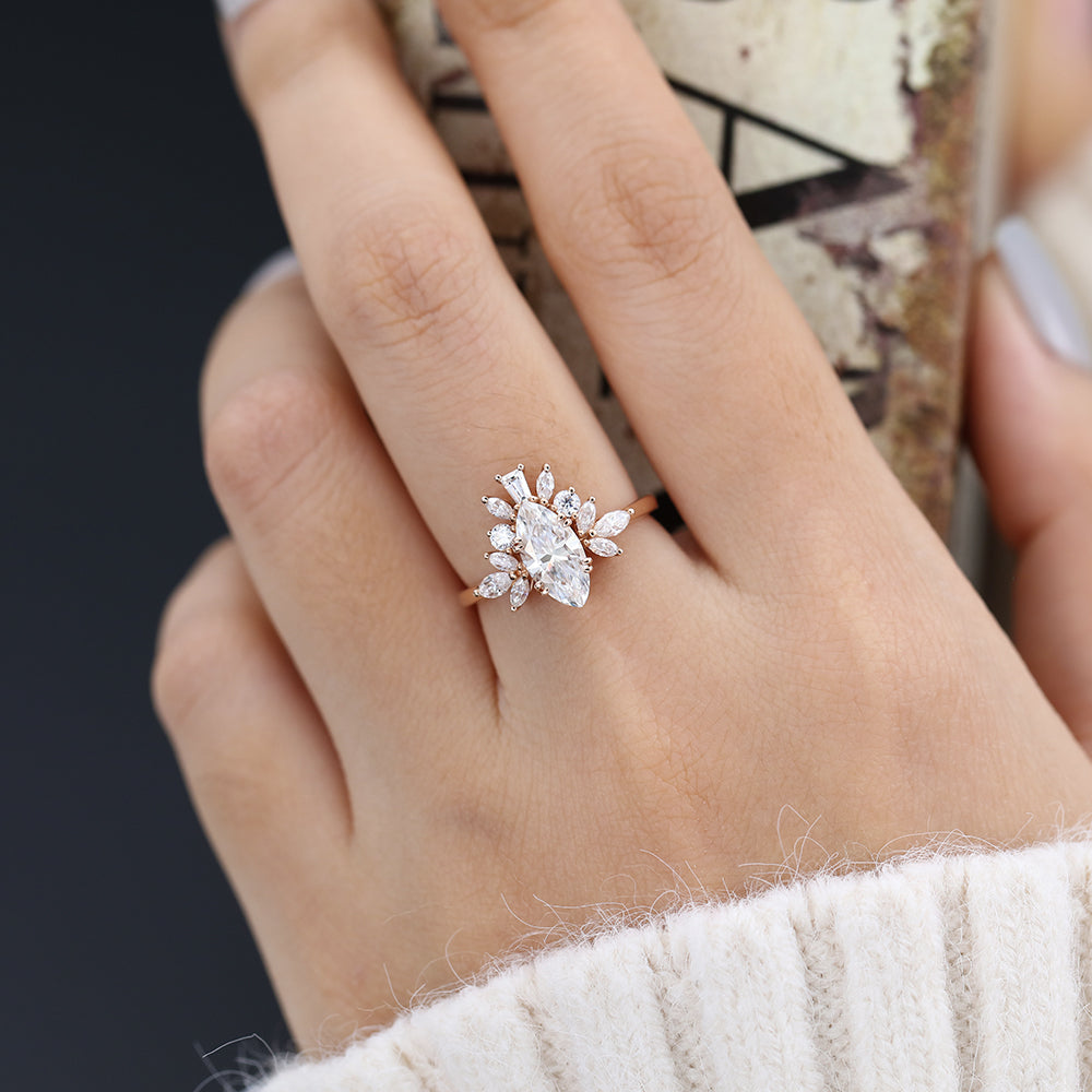 0.9 CT Marquise Cluster Lab-Grown Diamond Engagement Ring