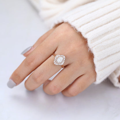 0.84 CT Oval Cluster Moissanite Engagement Ring