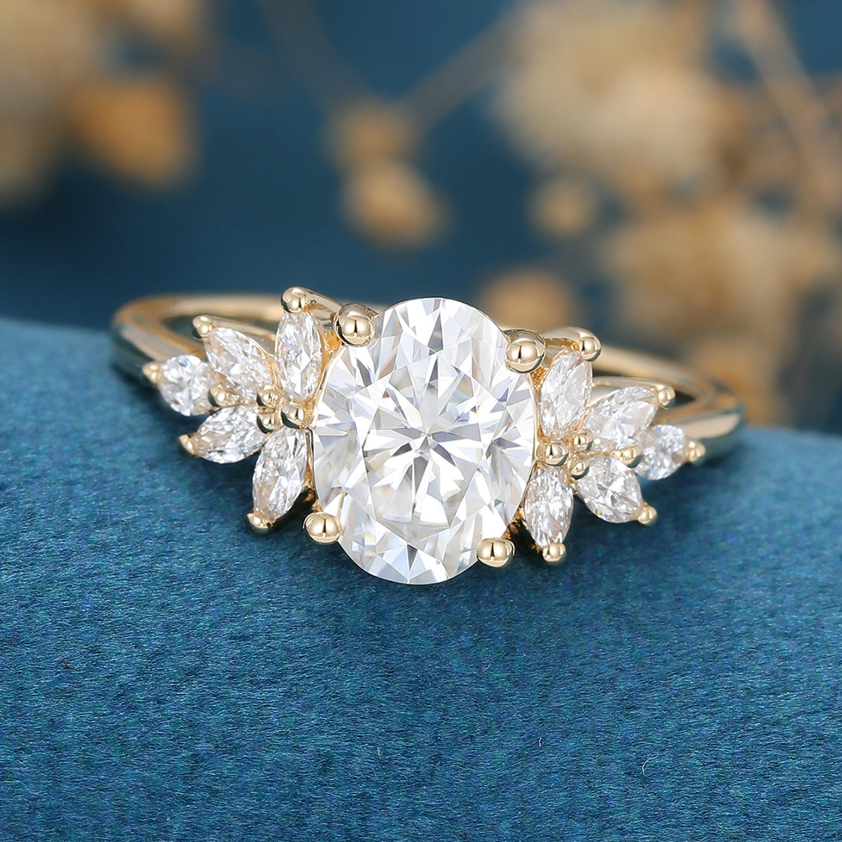1.33 CT Oval Cluster Lab Grown Diamond Engagement Ring