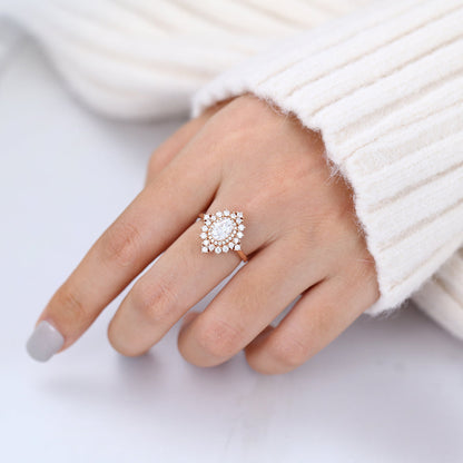 1.33 CT Oval Cluster Lab-Grown Diamond Engagement Ring