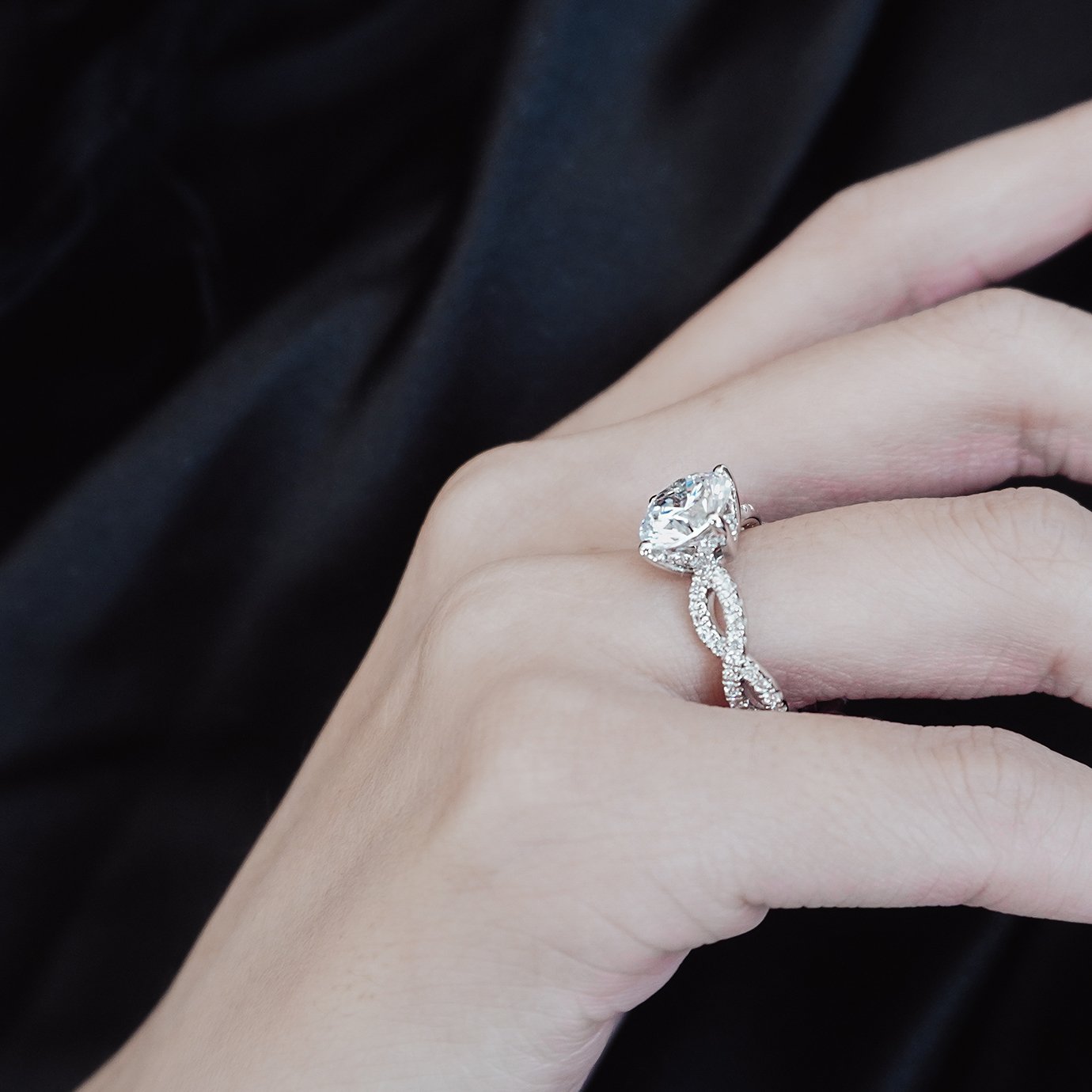 2.0 CT Round Crisscross Pave Lab Grown Diamond Engagement Ring