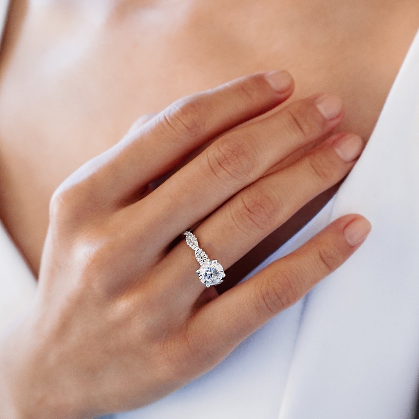 1.50 CT Round Twisted Pave Lab Grown Diamond Engagement Ring