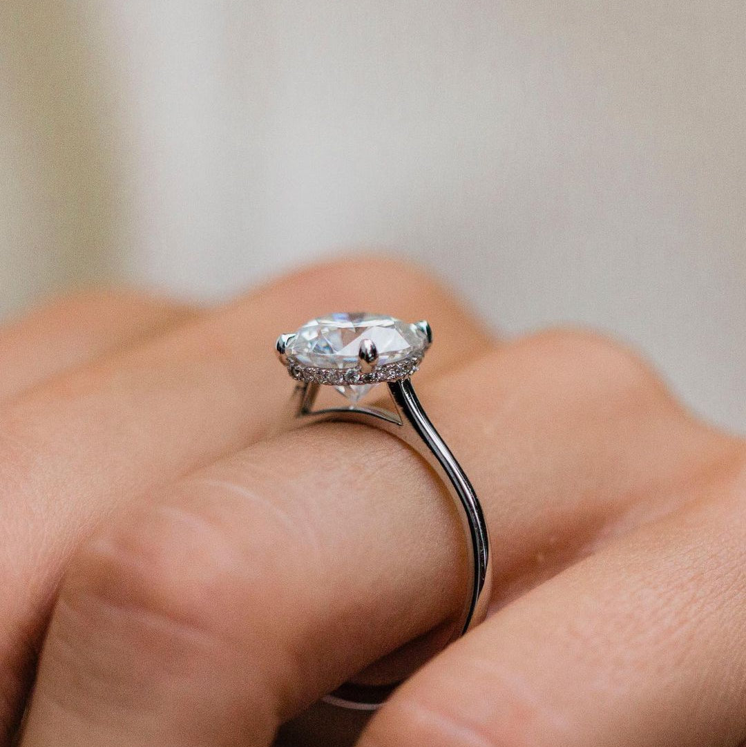 2.75 CT Round Hidden Halo & pave Lab Grown Diamond Engagement Ring