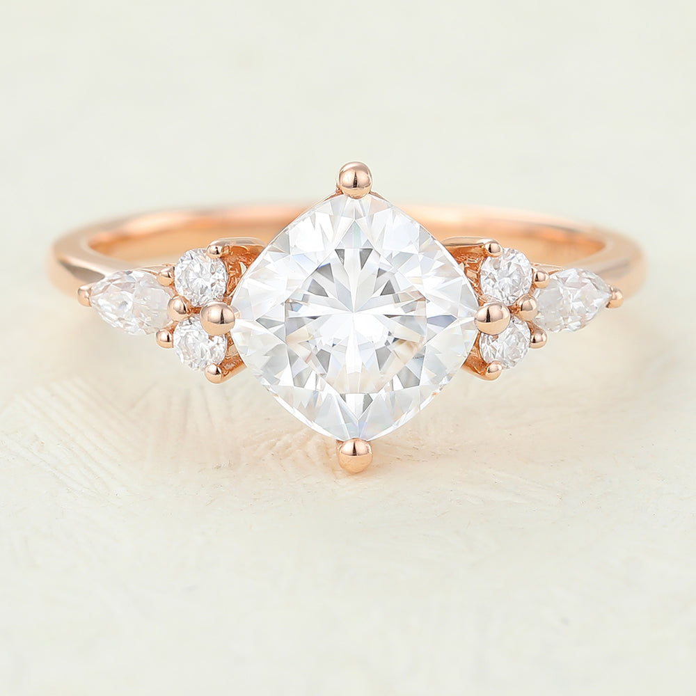1.44 CT Cushion Cluster Moissanite Engagement Ring