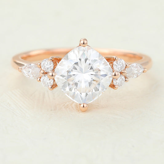 1.44 CT Cushion Cluster Moissanite Engagement Ring