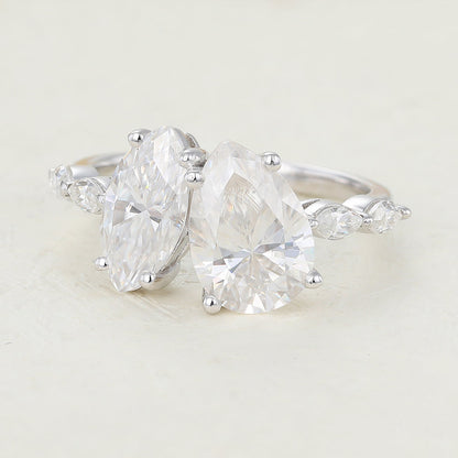 2.83 CT Pear & Marquise Cluster Moissanite Engagement Ring