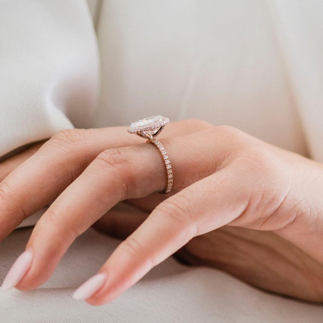 4 CT Oval Halo & Pave Lab Grown Diamond Engagement Ring