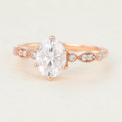1.33 CT Oval Milgrain Pave Lab-Grown Diamond Engagement Ring