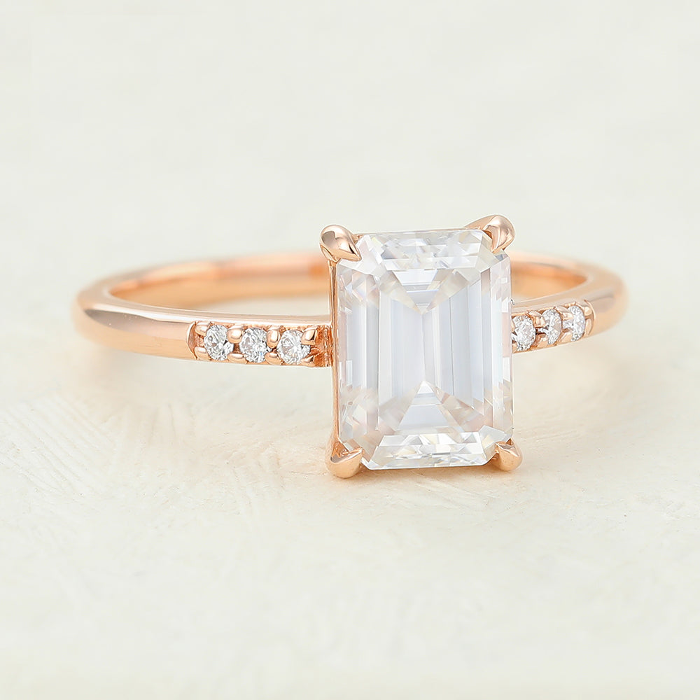 1.6 CT Emerald Pave Moissanite Engagement Ring