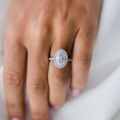 3.85 CT Oval Halo & Pave Lab Grown Diamond Engagement Ring