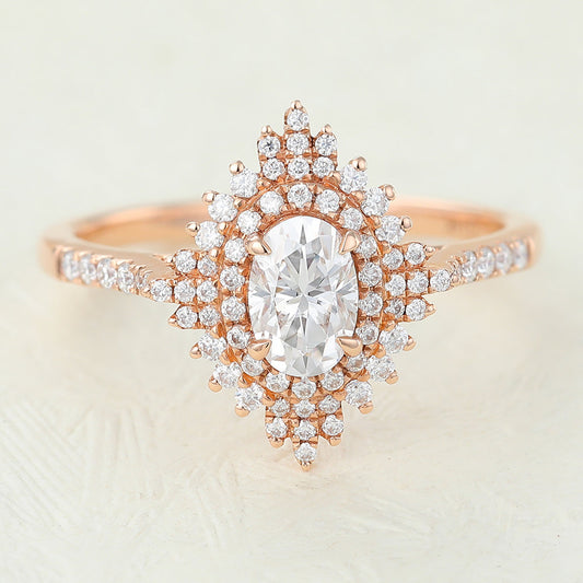 0.43 CT Oval Cluster & Pave Moissanite Engagement Ring