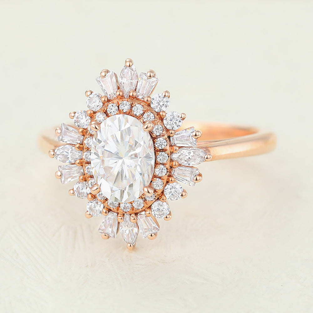 0.84 CT Oval Cluster Moissanite Engagement Ring