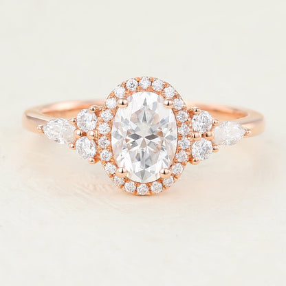 0.84 CT Oval Cluster Moissanite Engagement Ring