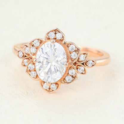 1.33 CT Oval Cluster Lab-Grown Diamond Engagement Ring