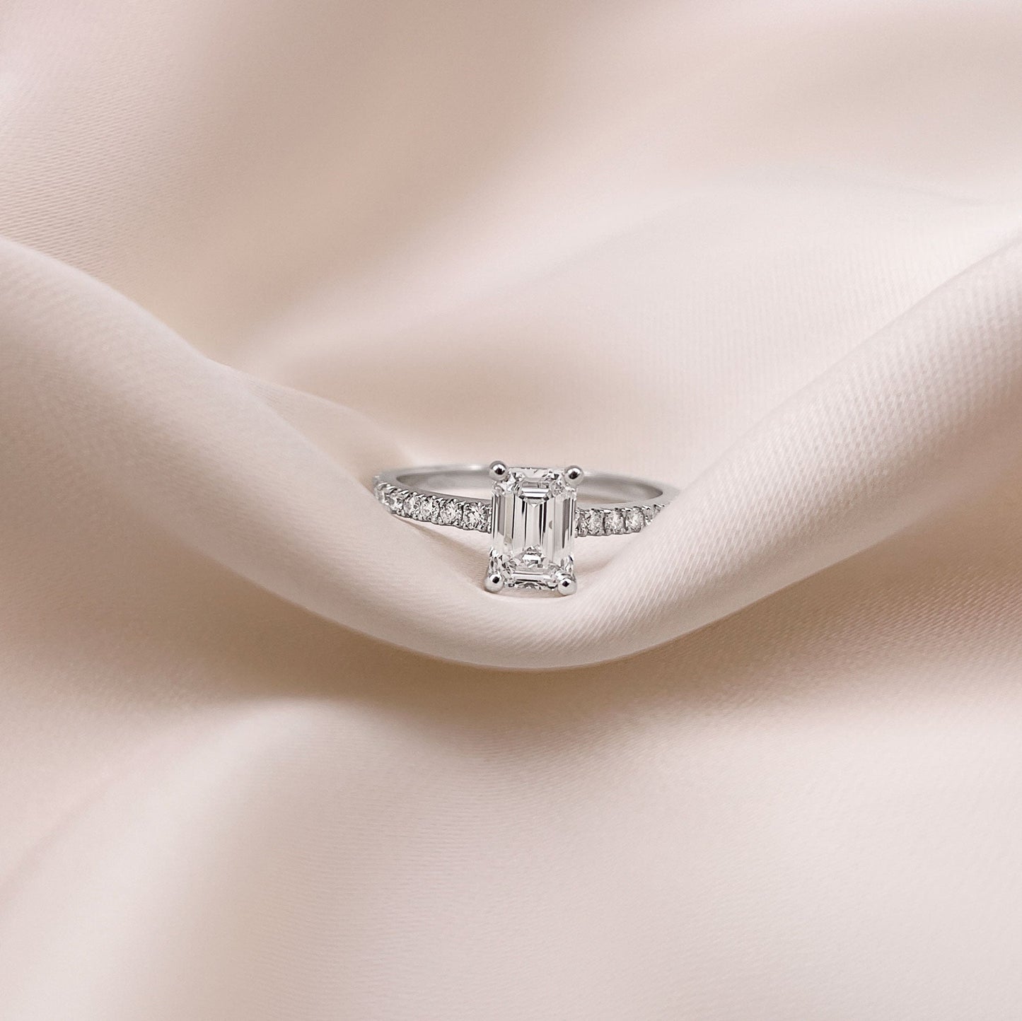 0.50 CT Emerald Pave Moissanite Engagement Ring