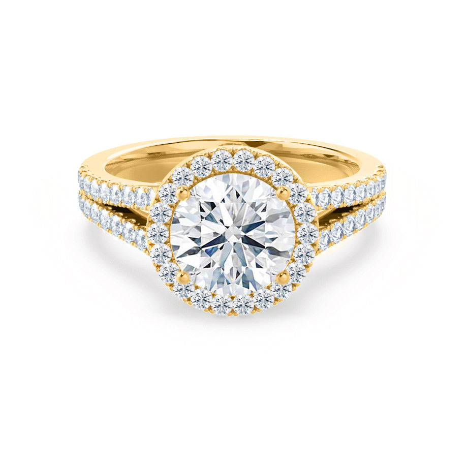 1 CT Round Halo, Pave Split Shank Lab Grown Diamond Engagement Ring