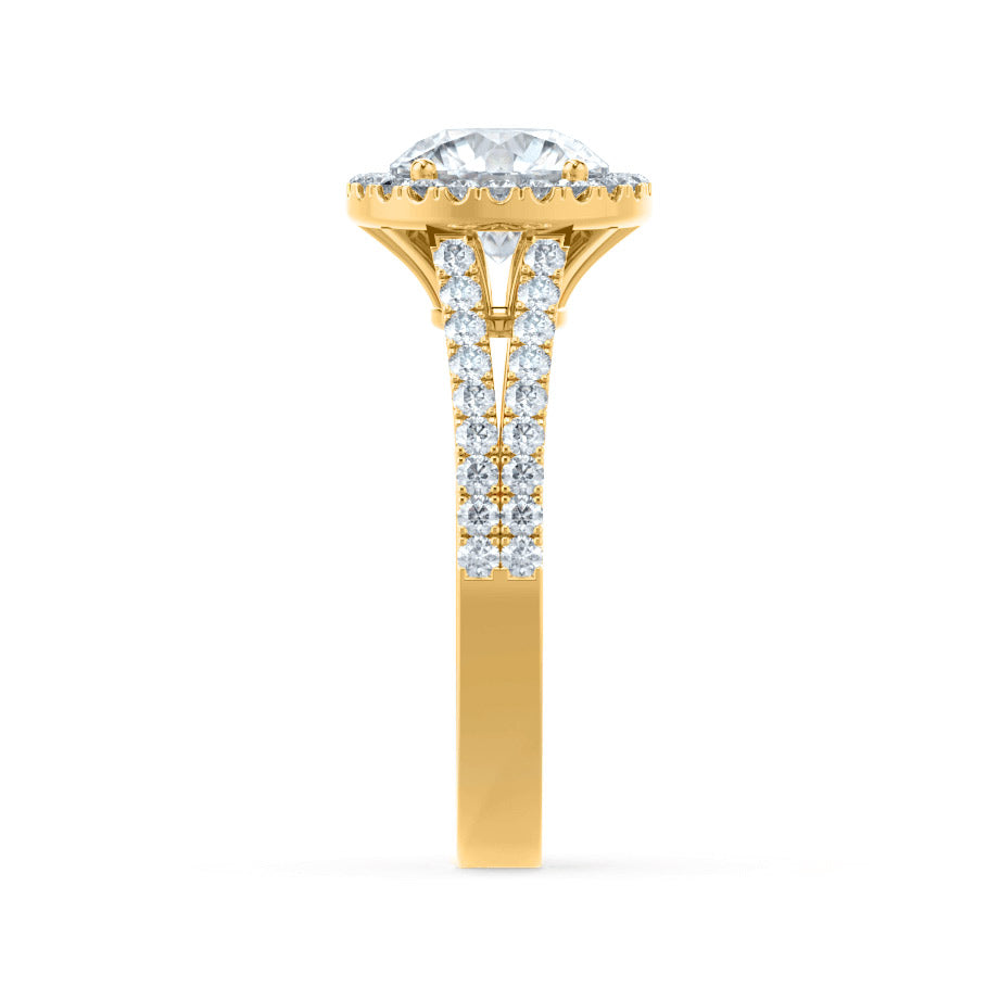 1 CT Round Halo, Pave Split Shank Lab Grown Diamond Engagement Ring