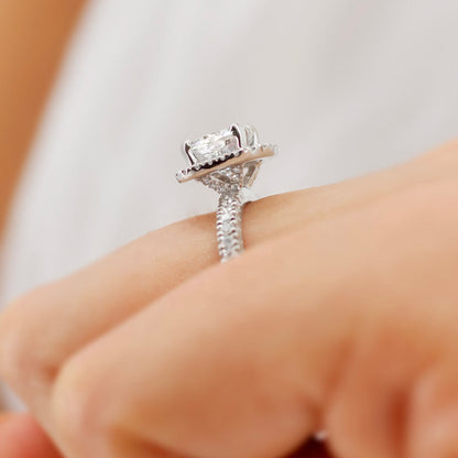 1.7 CT Cushion Halo & Pave Lab Grown Diamond Engagement Ring