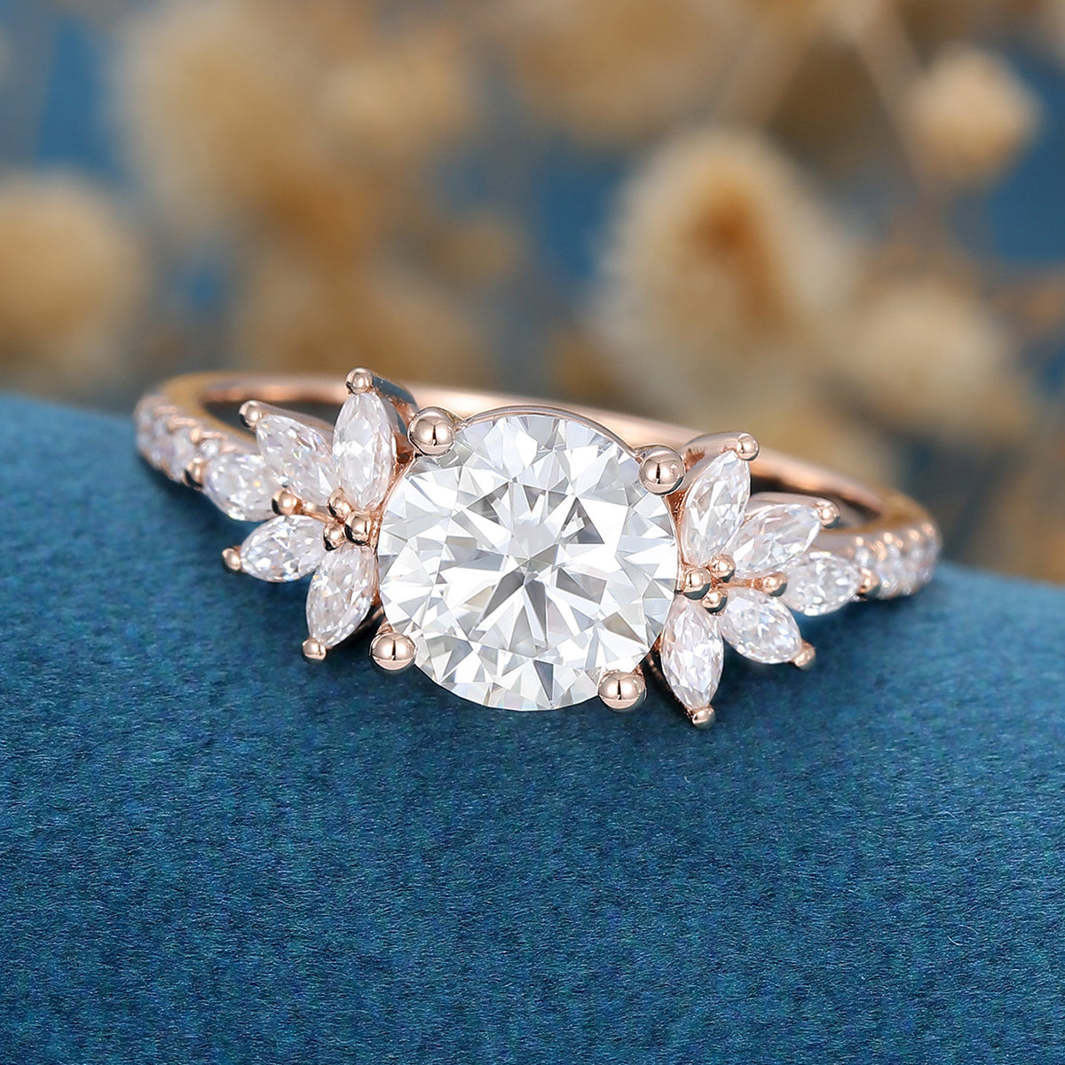 1.1 CT Round Cluster Lab Grown Diamond Engagement Ring
