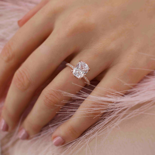 3.34 CT Elongated Cushion Hidden Halo Lab Grown Diamond Engagement Ring