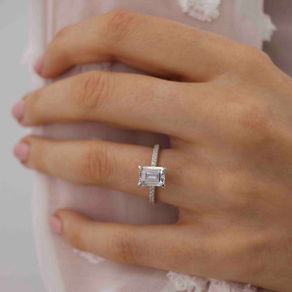1.75 CT Emerald Hidden Halo & Pave Lab Grown Diamond Engagement Ring