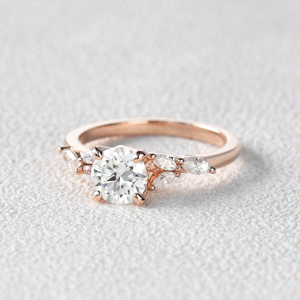 1 CT Round Cluster Lab Grown Diamond Engagement Ring