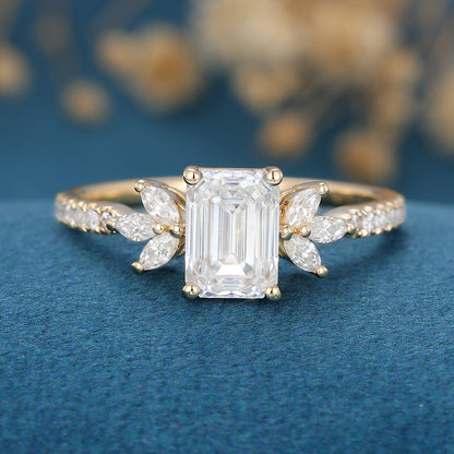 0.92 CT Emerald Cluster Lab Grown Diamond Engagement Ring