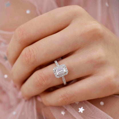 1.75 CT Emerald Halo & Pave Lab Grown Diamond Engagement Ring