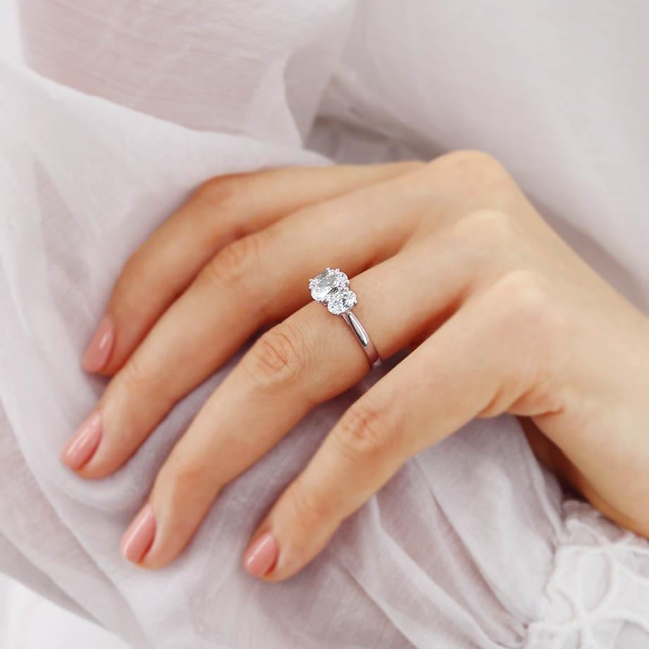 1.5 CT Oval Three Stone Lab Grown Diamond Engagement Ring