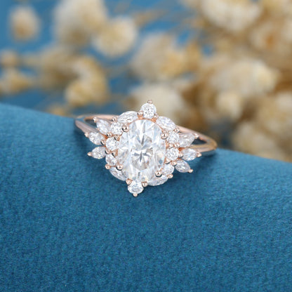 1.33 CT Oval Cluster Lab Grown Diamond Engagement Ring