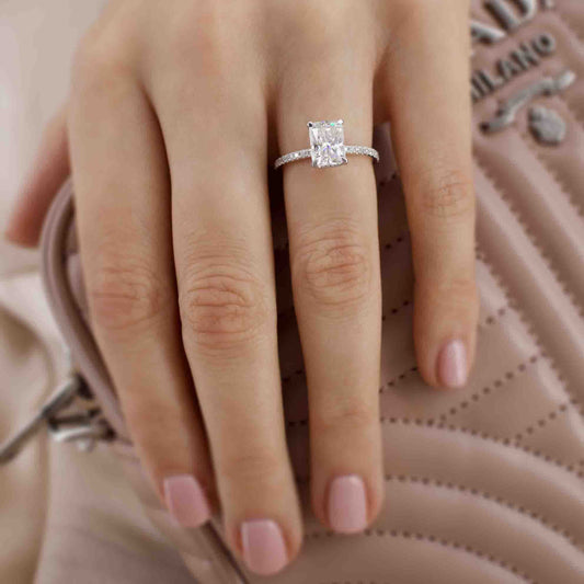 1.8 CT Radiant Hidden Halo & Pave Lab Grown Diamond Engagement Ring