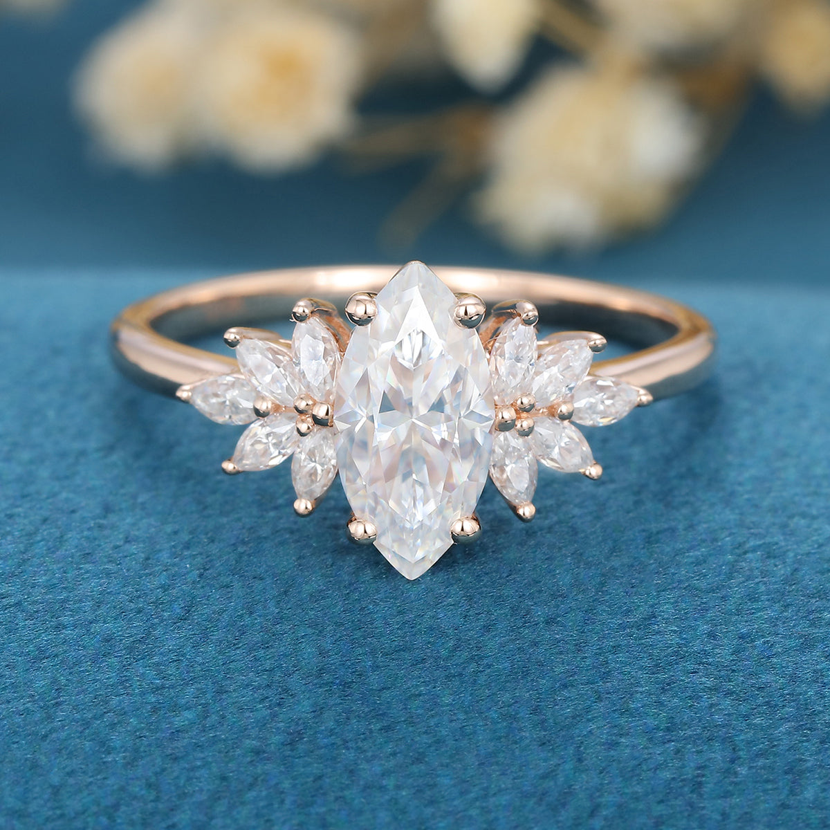 0.9 CT Marquise Cluster Lab Grown Diamond Engagement Ring