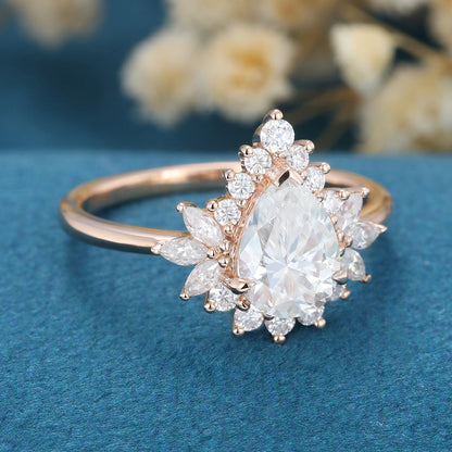 1 CT Pear Cluster Lab Grown Diamond Engagement Ring