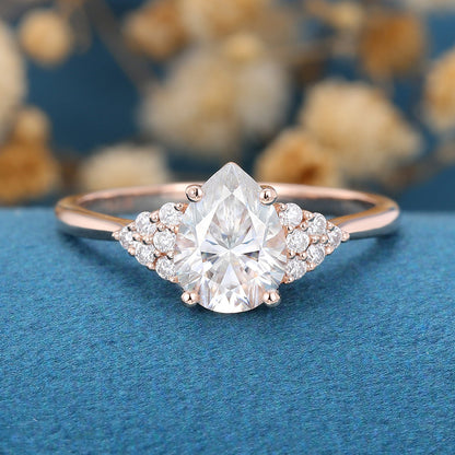 1 CT Pear Cluster Lab Grown Diamond Engagement Ring