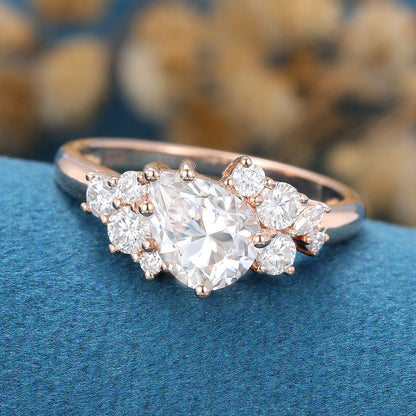 1 CT Pear Cluster Lab Grown Diamond Engagement Ring