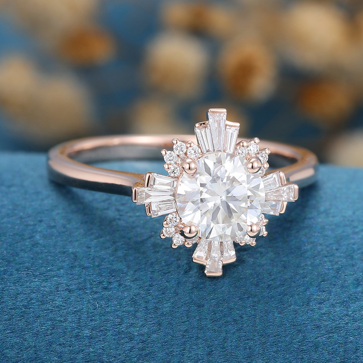 0.88 CT Round Cluster Lab Grown Diamond Engagement Ring