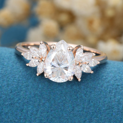 1 CT Pear Cluster Lab Grown Diamond Engagement Ring