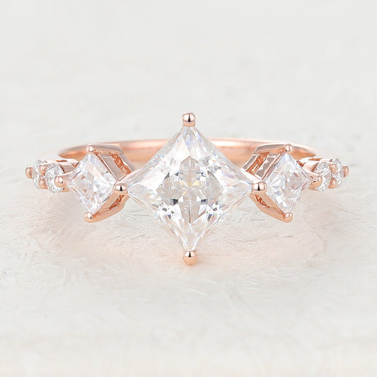 1.35 CT Princess Cluster Moissanite Engagement Ring