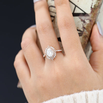1.33 CT Oval Cluster & Pave Moissanite Engagement Ring