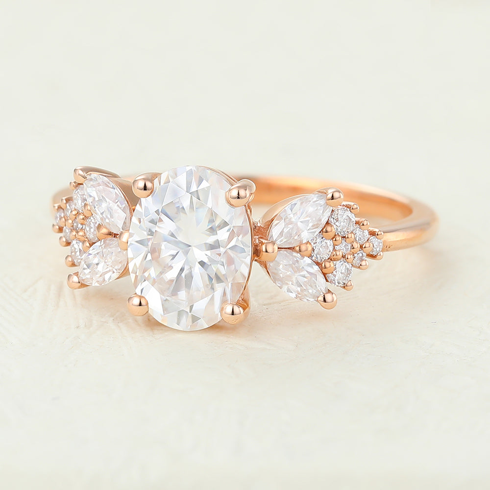 1.33 CT Oval Cluster Moissanite Engagement Ring