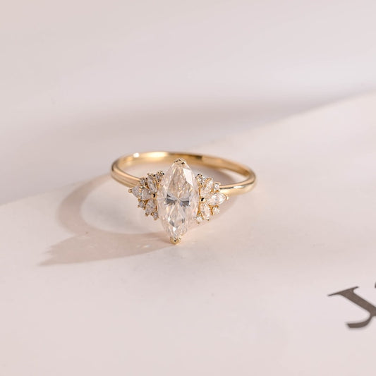 Stunning 1.0 - 2.0 CT Marquise Moissanite Engagement Ring with Cluster Design 1