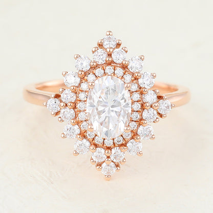 1.33 CT Oval Cluster Lab-Grown Diamond Engagement Ring