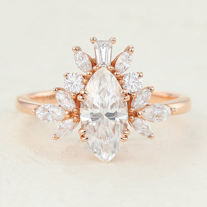 0.9 CT Marquise Cluster Moissanite Engagement Ring