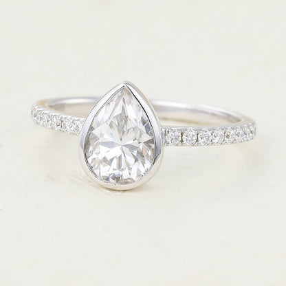 1 CT Pear Pave & Bezel Lab-Grown Diamond Engagement Ring