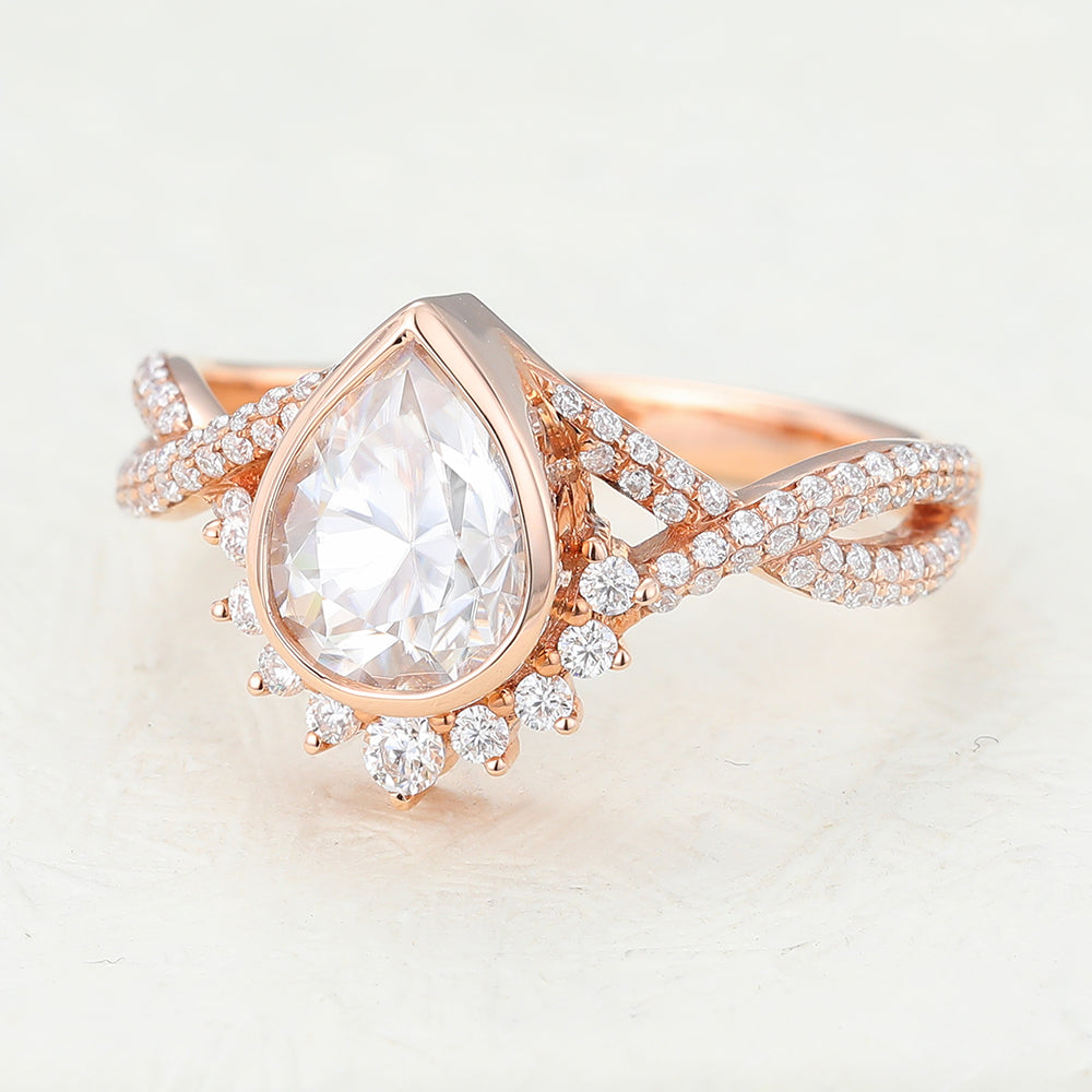 0.9 CT Pear Cluster & Bezel Lab-Grown Diamond Engagement Ring