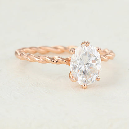 1.33 CT Oval Solitaire Twisted Shank Moissanite Engagement Ring
