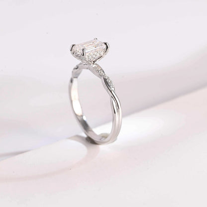 Stunning 1.0 - 2.0 CT Emerald Moissanite Engagement Ring with Hidden Halo Design 2